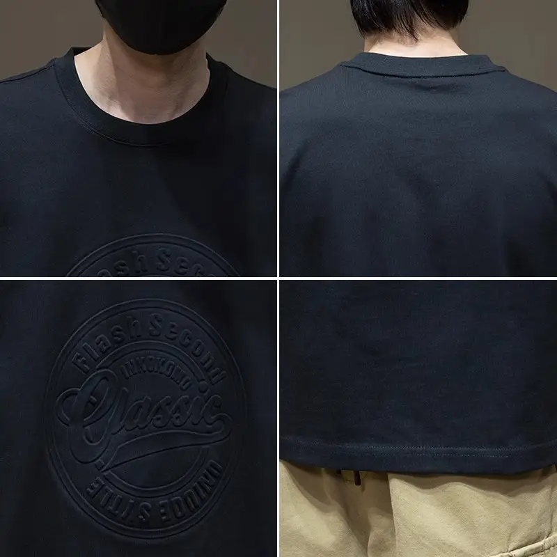 Men Black Heavy Cotton T-Shirt Plus Size Steel Print - Image 4