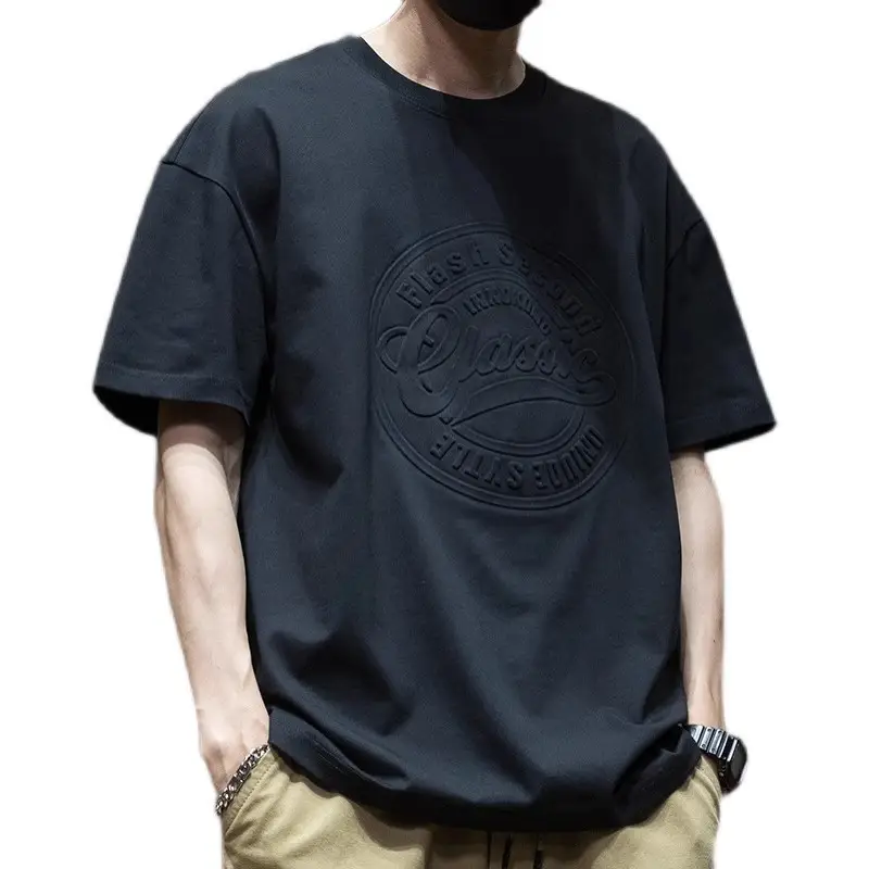 Men Black Heavy Cotton T-Shirt Plus Size Steel Print - Image 5