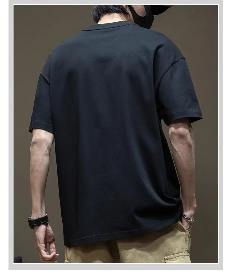 Men Black Heavy Cotton T-Shirt Plus Size Steel Print — feature 7