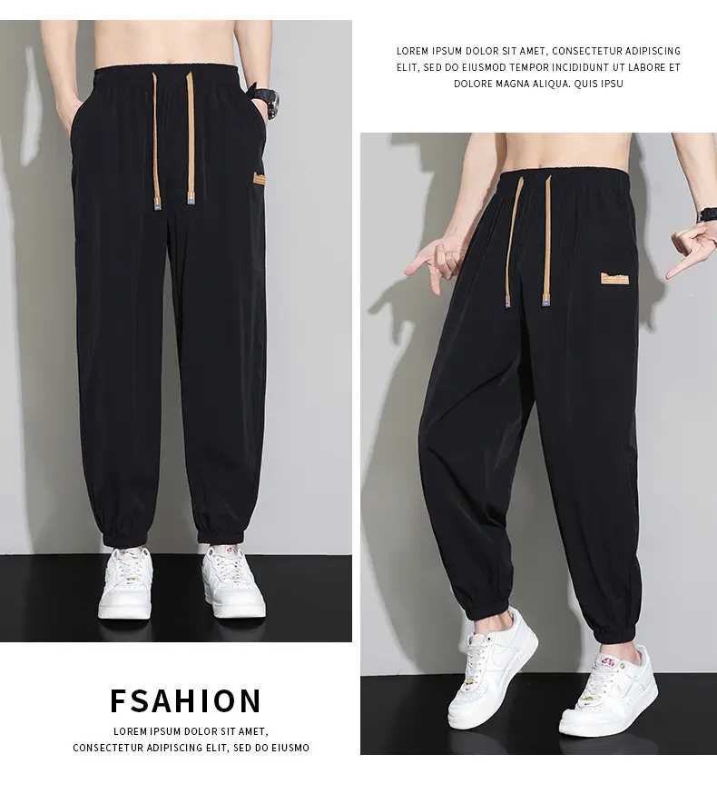 Men's Black Ice Silk Casual Pants 2024 Summer — feature 16