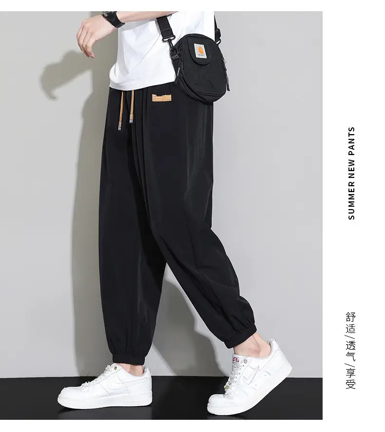 Men's Black Ice Silk Casual Pants 2024 Summer — feature 17