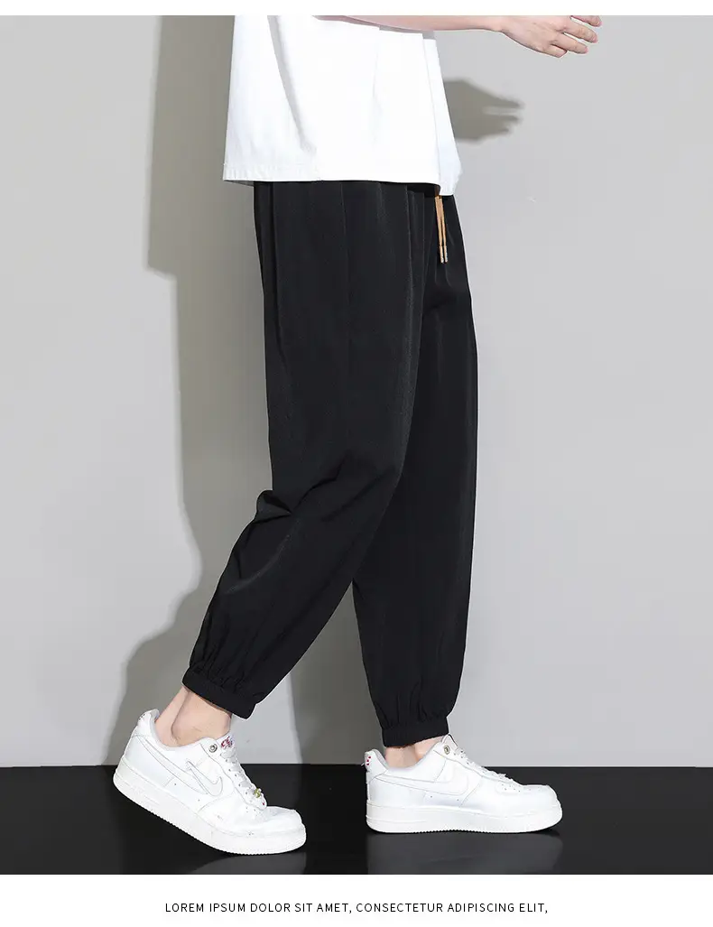 Men's Black Ice Silk Casual Pants 2024 Summer — feature 18