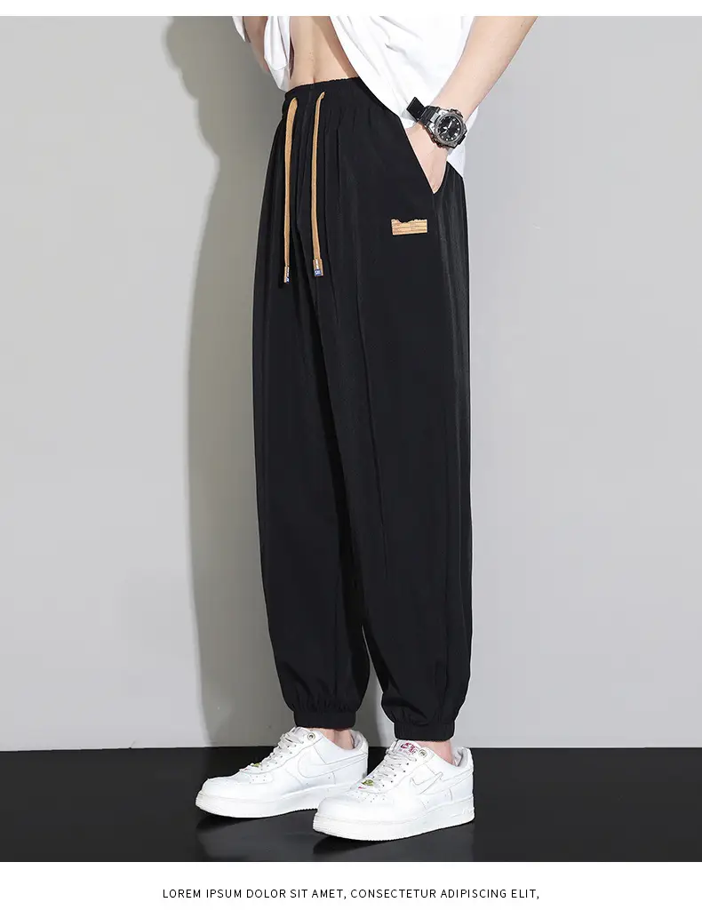 Men's Black Ice Silk Casual Pants 2024 Summer — feature 19