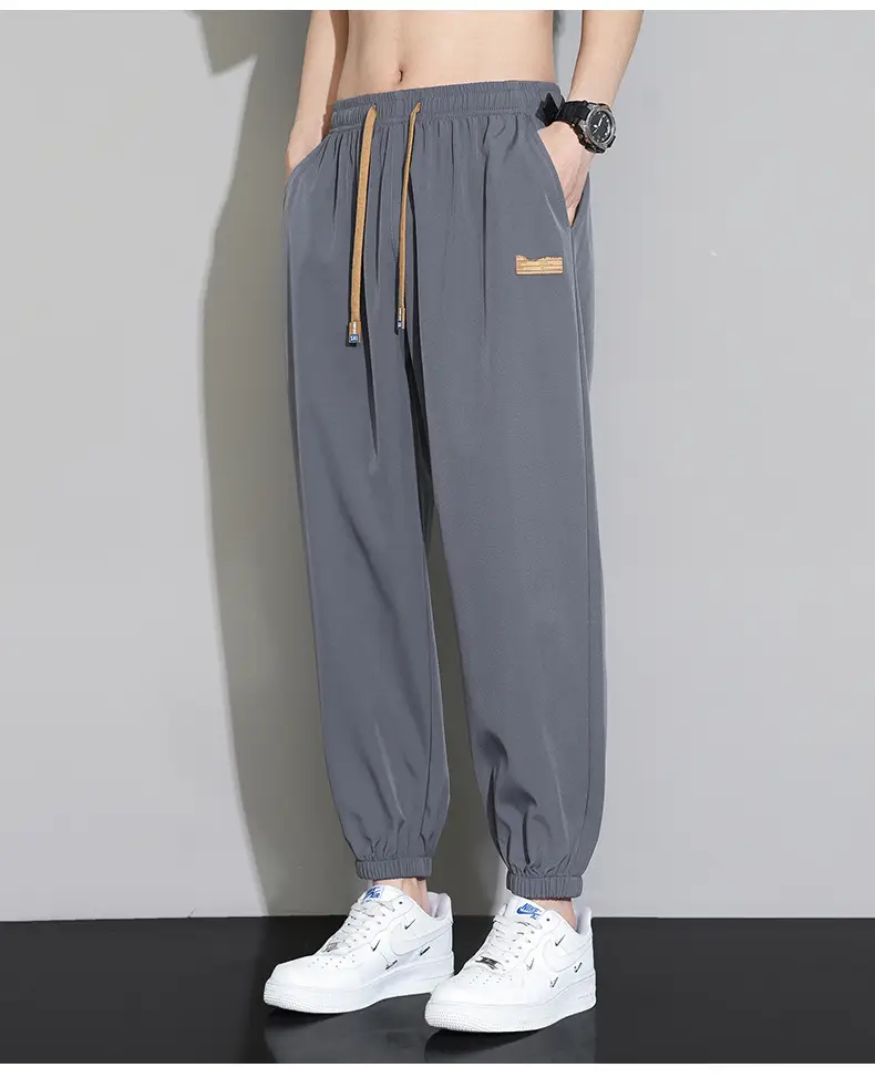 Men's Black Ice Silk Casual Pants 2024 Summer — feature 20