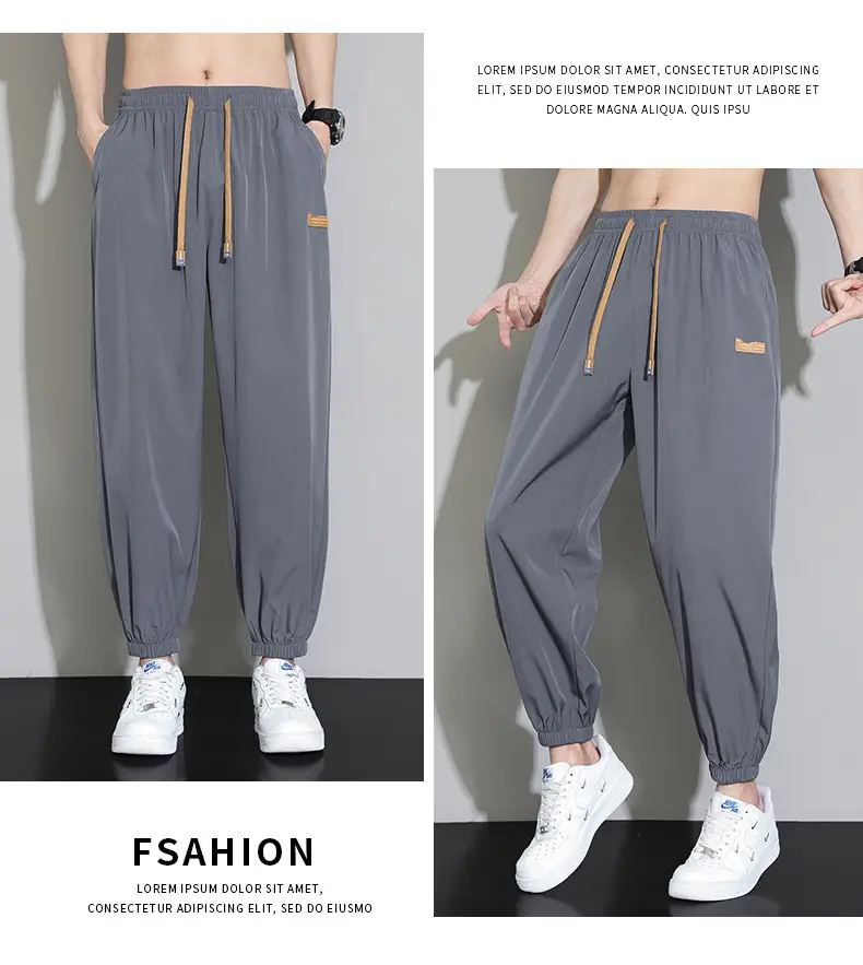Men's Black Ice Silk Casual Pants 2024 Summer — feature 21