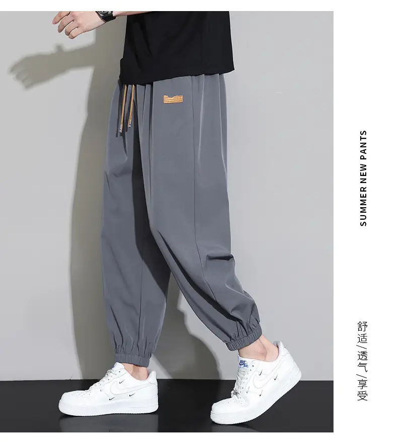 Men's Black Ice Silk Casual Pants 2024 Summer — feature 22