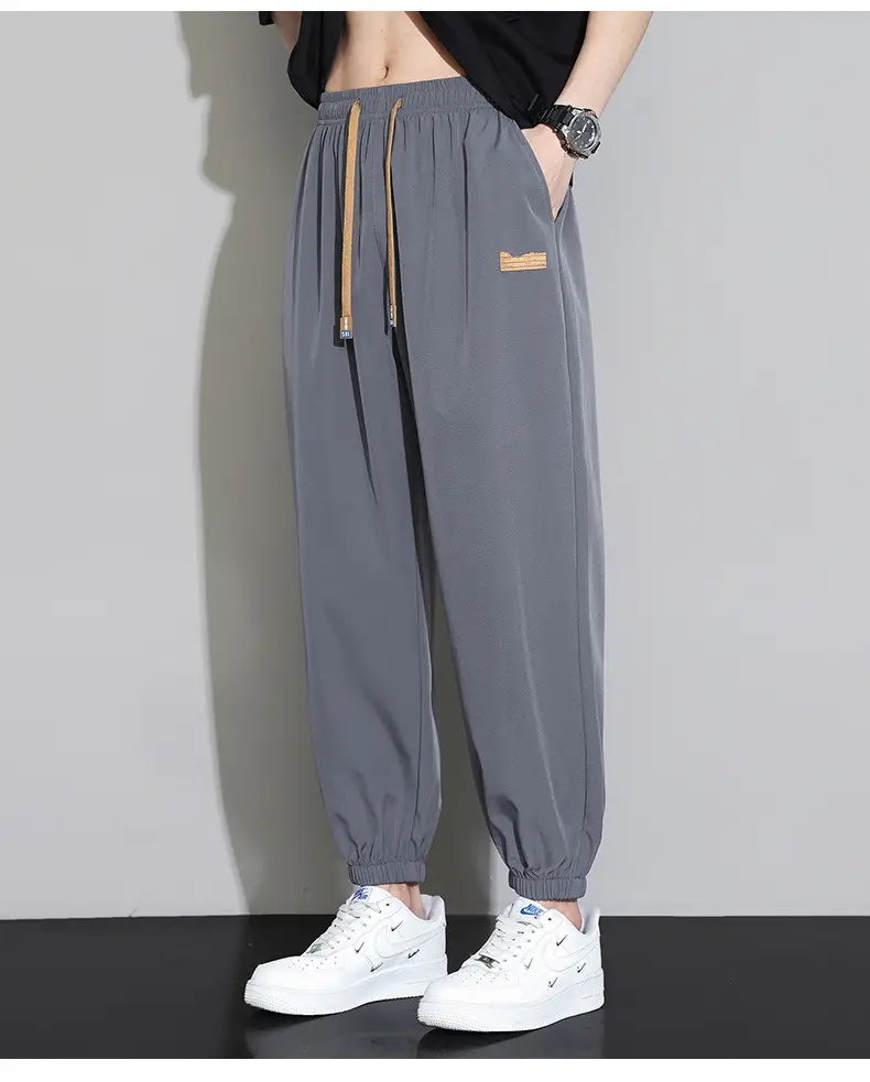 Men's Black Ice Silk Casual Pants 2024 Summer — feature 24