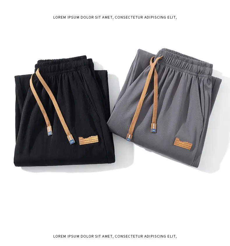 Men's Black Ice Silk Casual Pants 2024 Summer — feature 27