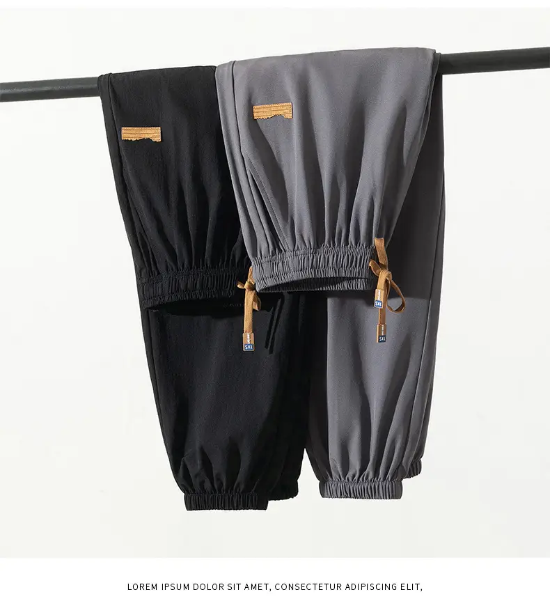 Men's Black Ice Silk Casual Pants 2024 Summer — feature 29