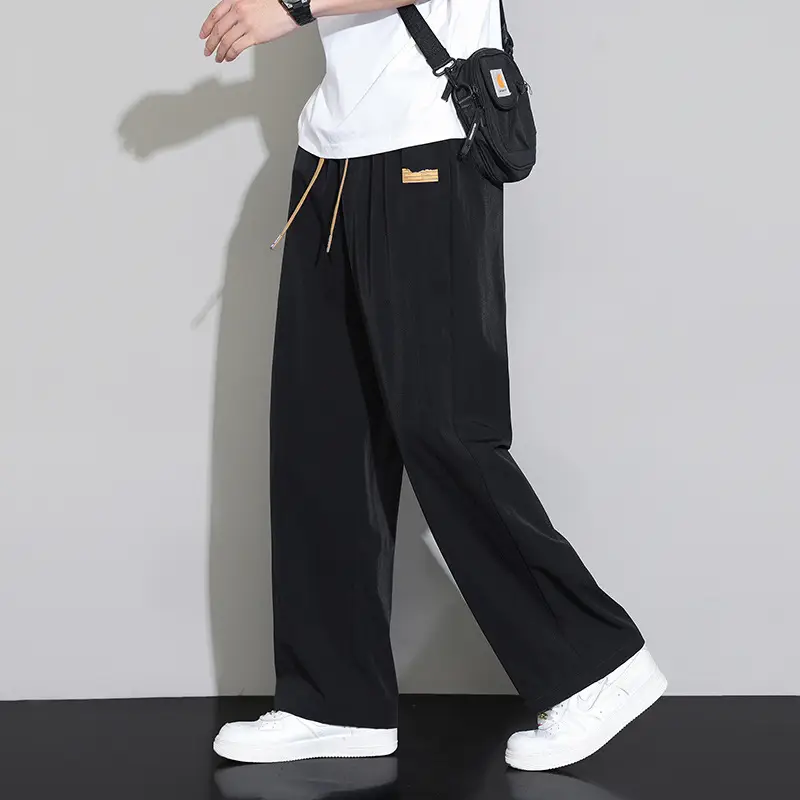 Men's Black Ice Silk Casual Pants 2024 Summer