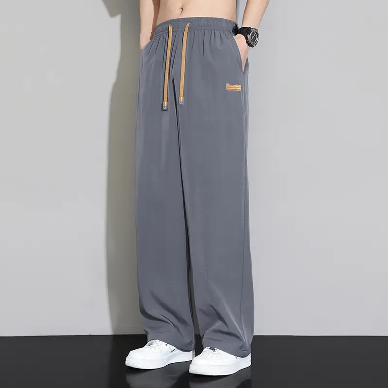 Men's Black Ice Silk Casual Pants 2024 Summer