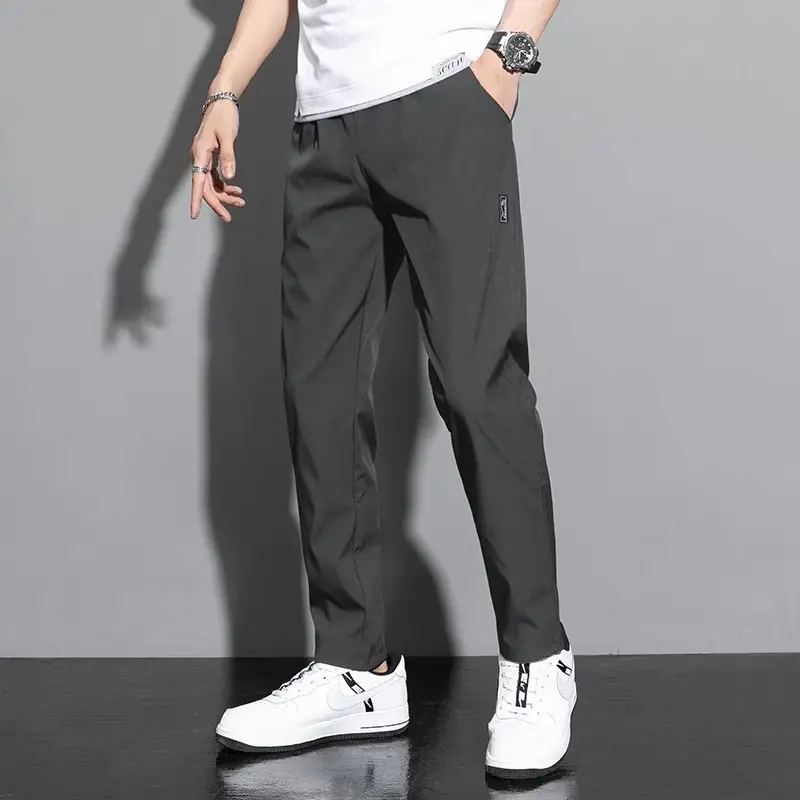 Men's Black Ice Silk Casual Pants 2024 Summer