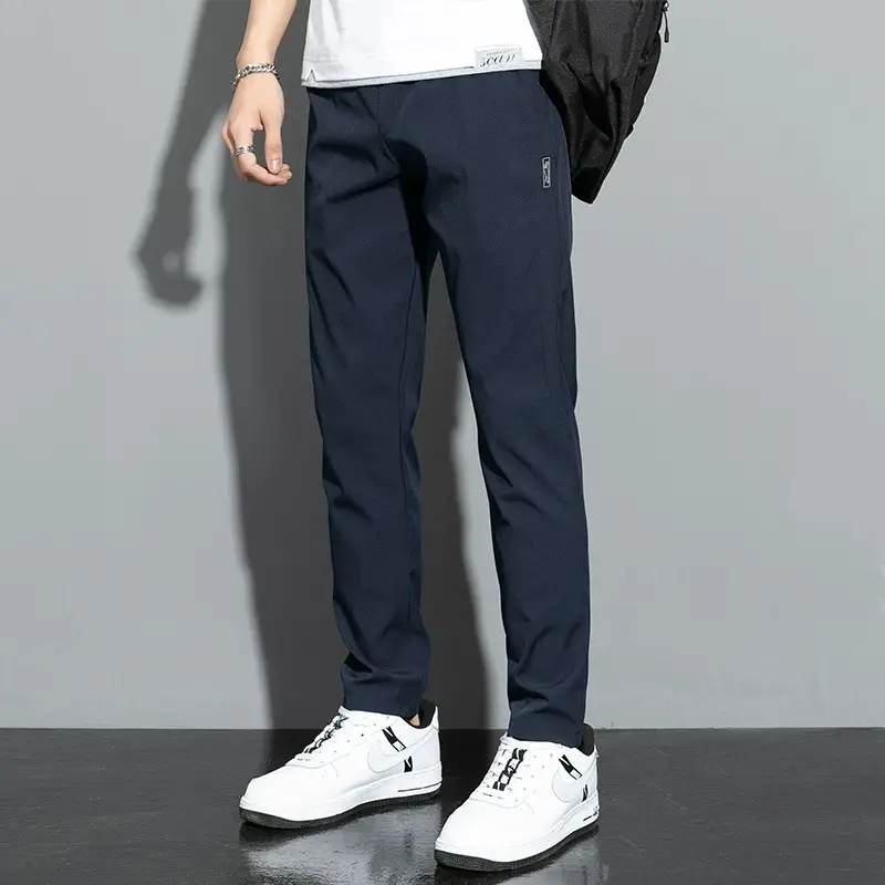 Men's Black Ice Silk Casual Pants 2024 Summer