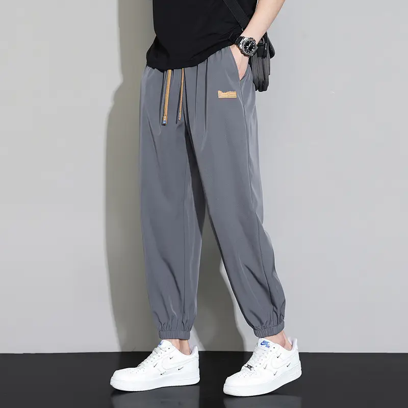 Men's Black Ice Silk Casual Pants 2024 Summer