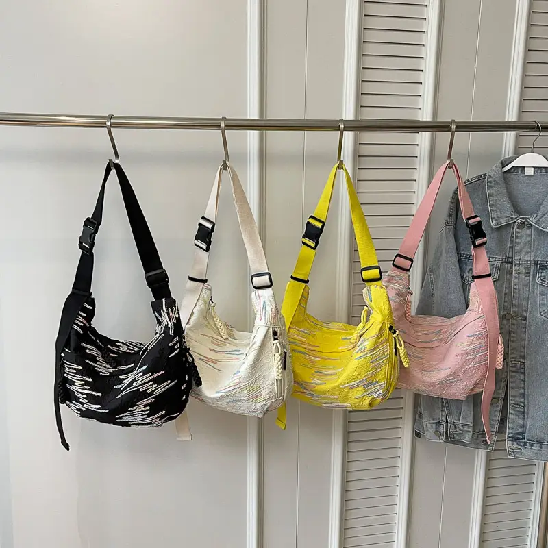 Pink Canvas Shoulder Crossbody Bag for Women - Image 8