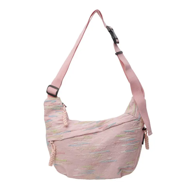 Pink Canvas Shoulder Crossbody Bag for Women - Image 9