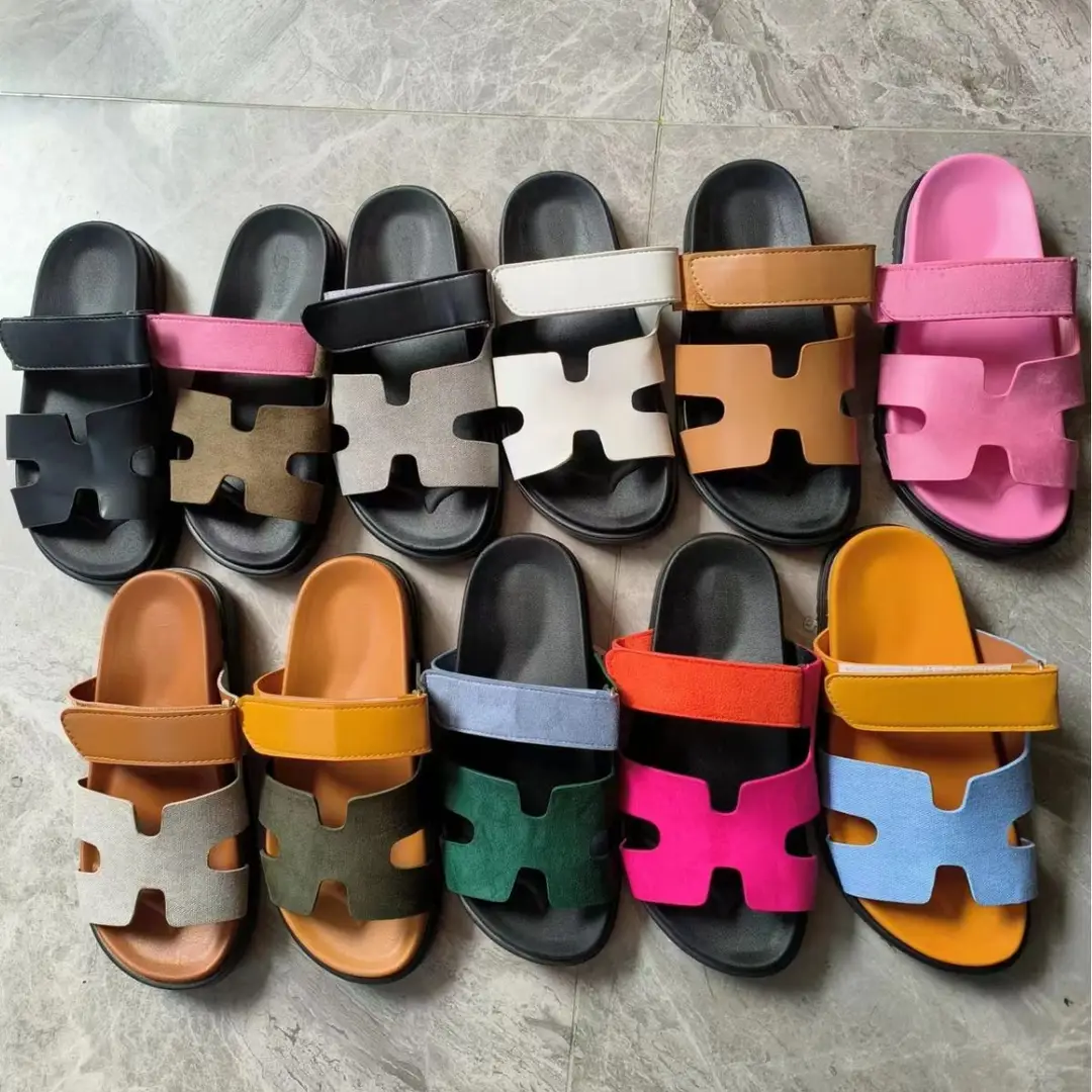 2024 Summer New Thick-soled Sandals and Slippers Foreign Trade plus size One-word Velcro Color Matching Casual Women's Shoes All-match - Image 18
