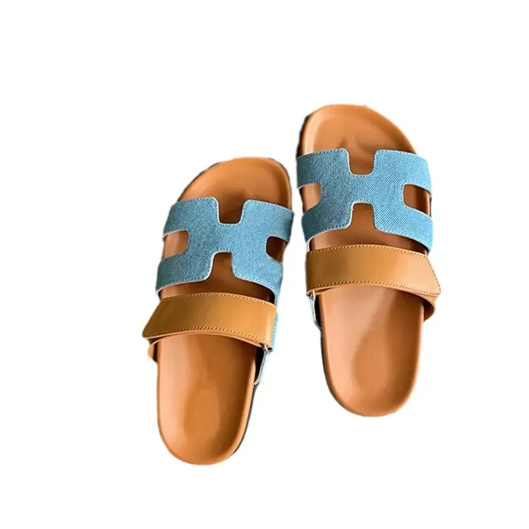 2024 Summer New Thick-soled Sandals and Slippers Foreign Trade plus size One-word Velcro Color Matching Casual Women's Shoes All-match - Image 19