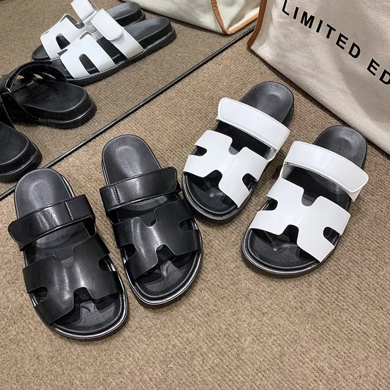 2024 Summer New Thick-soled Sandals and Slippers Foreign Trade plus size One-word Velcro Color Matching Casual Women's Shoes All-match — feature 17