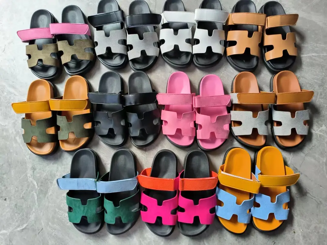 2024 Summer New Thick-soled Sandals and Slippers Foreign Trade plus size One-word Velcro Color Matching Casual Women's Shoes All-match — feature 2