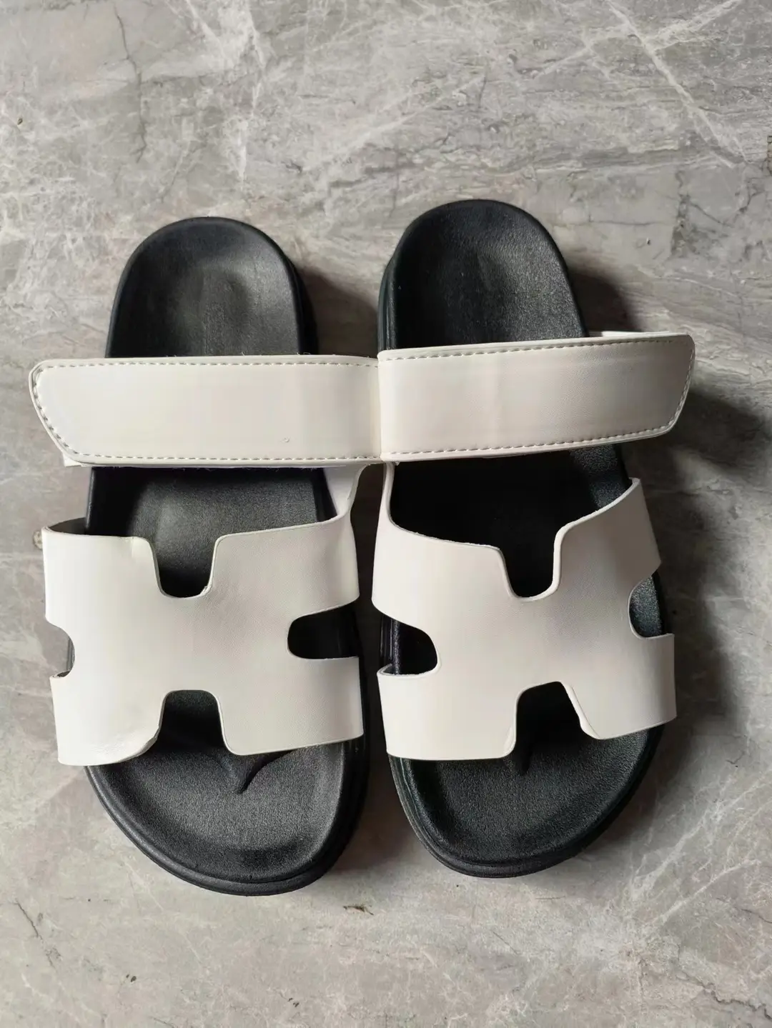 2024 Summer New Thick-soled Sandals and Slippers Foreign Trade plus size One-word Velcro Color Matching Casual Women's Shoes All-match — feature 22