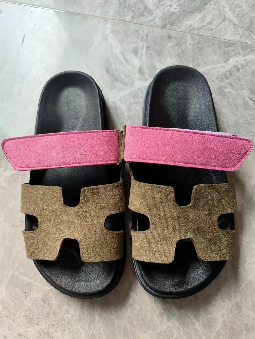 2024 Summer New Thick-soled Sandals and Slippers Foreign Trade plus size One-word Velcro Color Matching Casual Women's Shoes All-match — feature 23