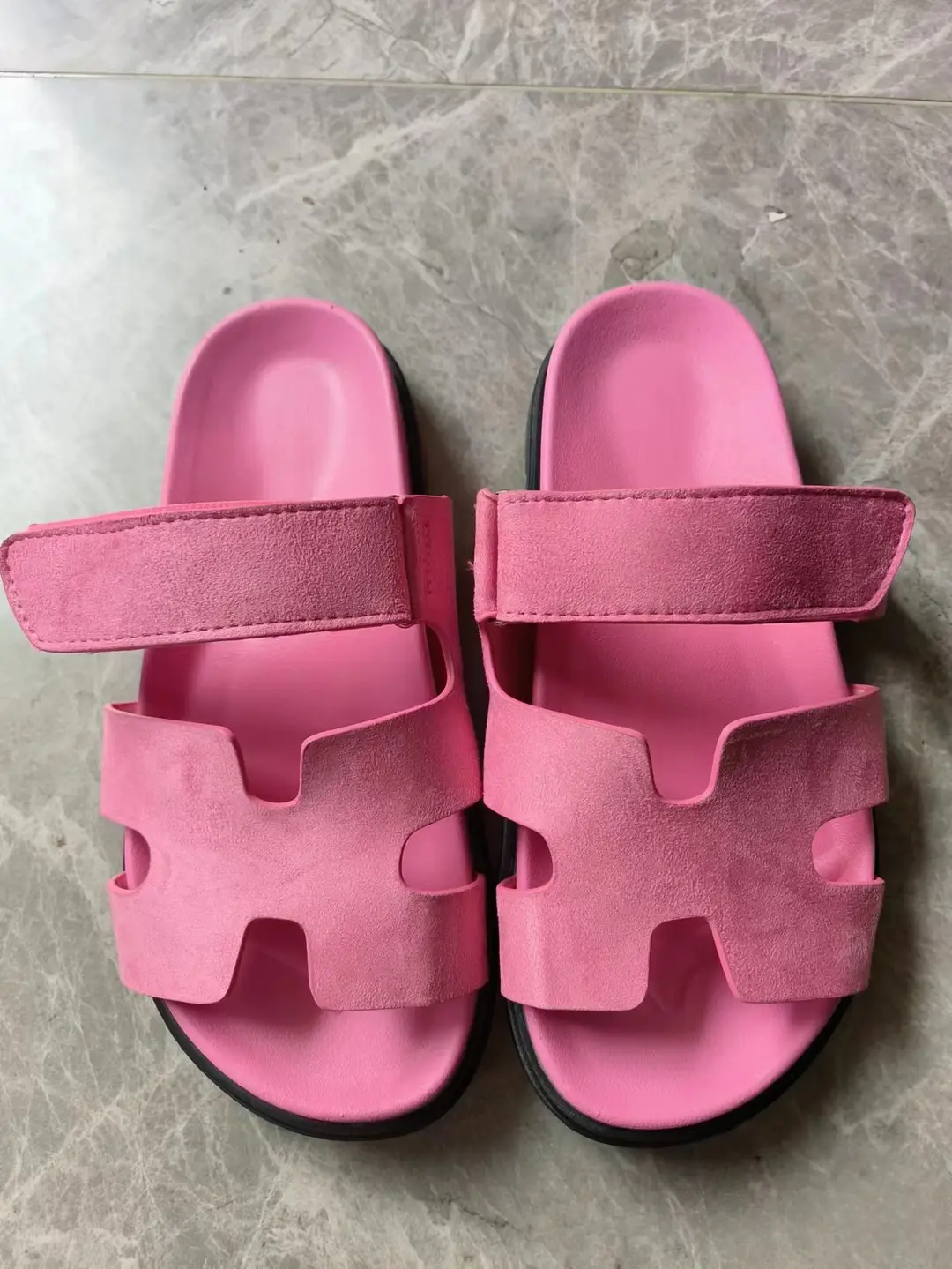 2024 Summer New Thick-soled Sandals and Slippers Foreign Trade plus size One-word Velcro Color Matching Casual Women's Shoes All-match — feature 24