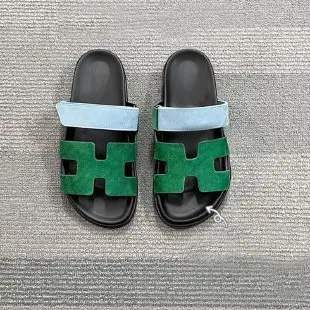 2024 Summer New Thick-soled Sandals and Slippers Foreign Trade plus size One-word Velcro Color Matching Casual Women's Shoes All-match — feature 3