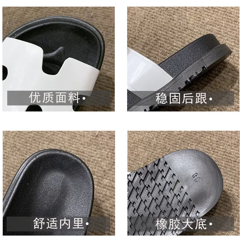 2024 Summer New Thick-soled Sandals and Slippers Foreign Trade plus size One-word Velcro Color Matching Casual Women's Shoes All-match — feature 8