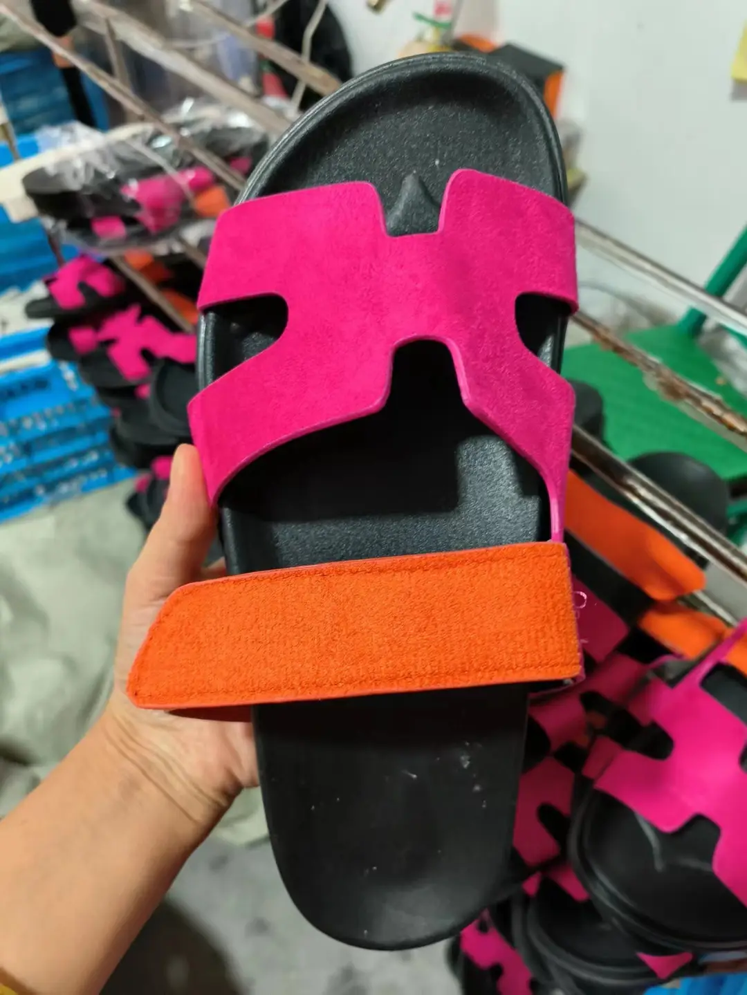 2024 Summer New Thick-soled Sandals and Slippers Foreign Trade plus size One-word Velcro Color Matching Casual Women's Shoes All-match — feature 9