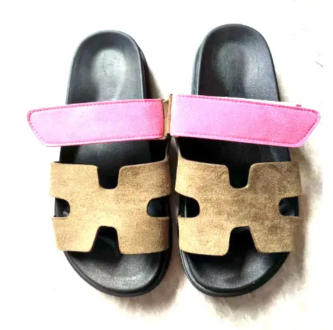 2024 Summer New Thick-soled Sandals and Slippers Foreign Trade plus size One-word Velcro Color Matching Casual Women's Shoes All-match - Image 13