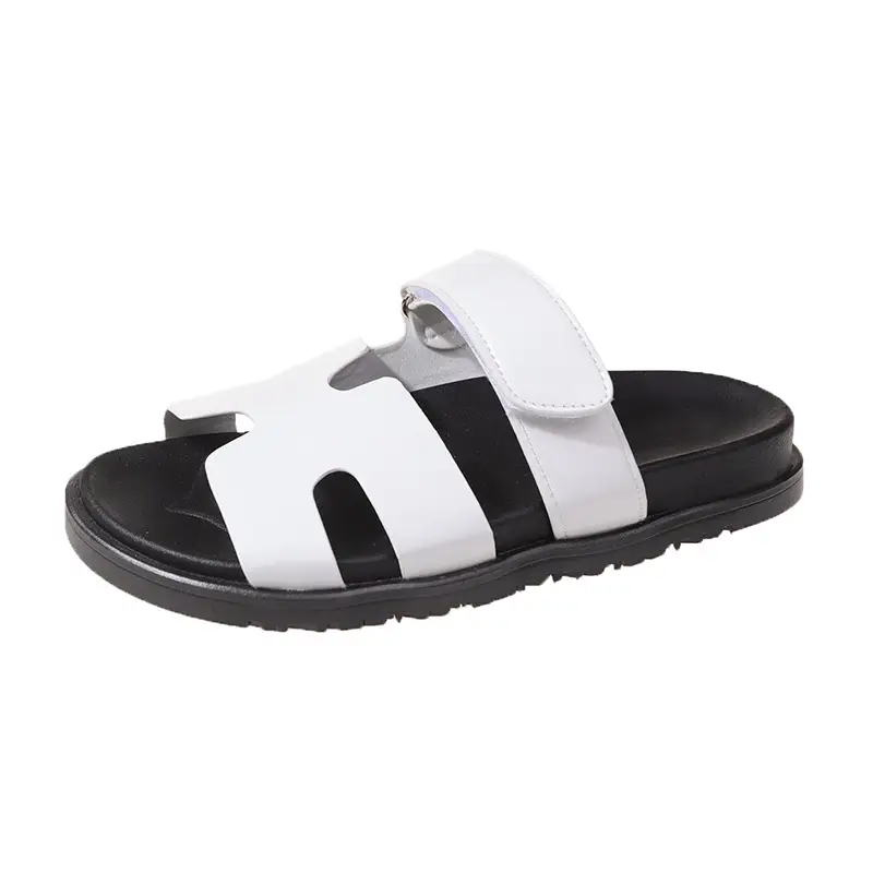 2024 Summer New Thick-soled Sandals and Slippers Foreign Trade plus size One-word Velcro Color Matching Casual Women's Shoes All-match - Image 2