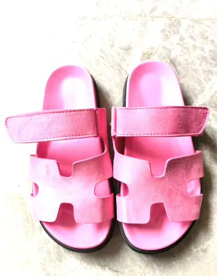 2024 Summer New Thick-soled Sandals and Slippers Foreign Trade plus size One-word Velcro Color Matching Casual Women's Shoes All-match - Image 7
