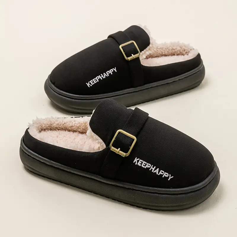 Fashionable Winter Birkenstock Cotton Slippers for Women, Indoor Non-Slip Thick-Soled Silent Couple Style Outdoor Fleece-Lined Thickeneded Cotton Shoes for Men - Image 10