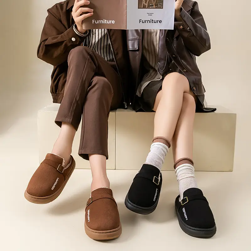 Fashionable Winter Birkenstock Cotton Slippers for Women, Indoor Non-Slip Thick-Soled Silent Couple Style Outdoor Fleece-Lined Thickeneded Cotton Shoes for Men - Image 12