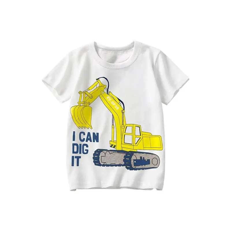 Children's Yellow Excavator T-Shirt 2025 Summer - Image 4