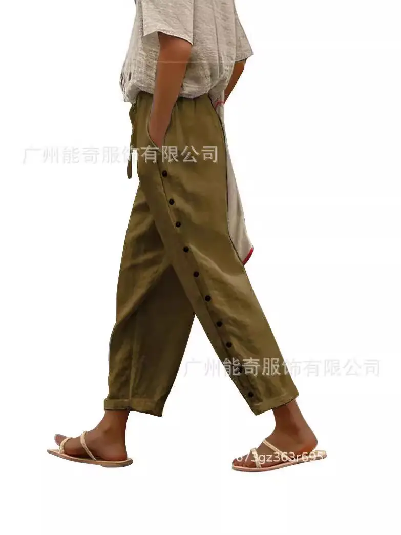Green Elastic Waist Casual Pants for Women 2024 - Image 9