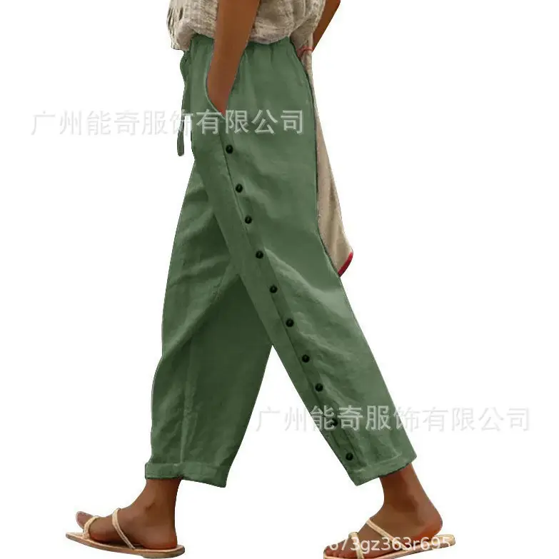 Green Elastic Waist Casual Pants for Women 2024 - Image 2