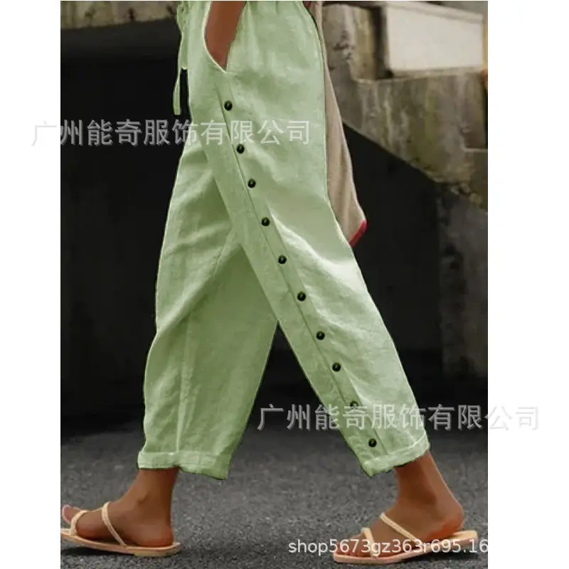 Green Elastic Waist Casual Pants for Women 2024 - Image 3