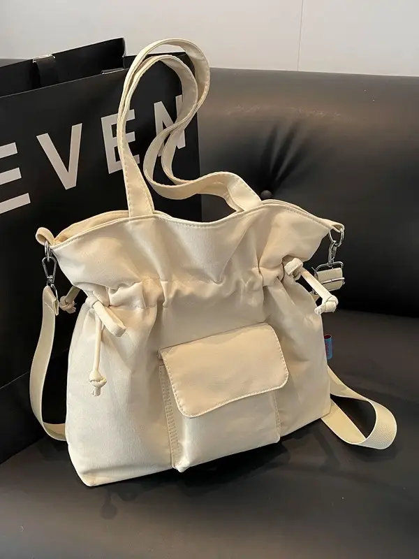Black Pleated Drawstring Tote Bag for Women 2026 - Image 4