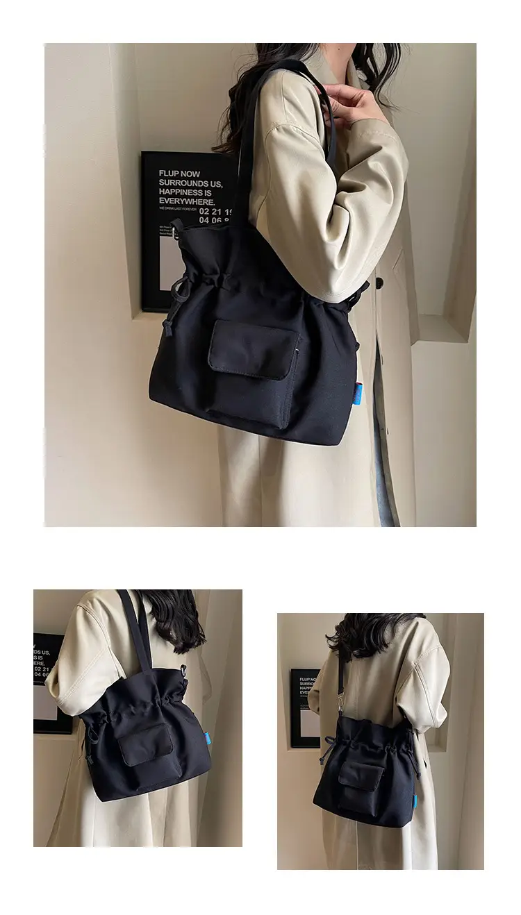 Black Pleated Drawstring Tote Bag for Women 2026 — feature 20