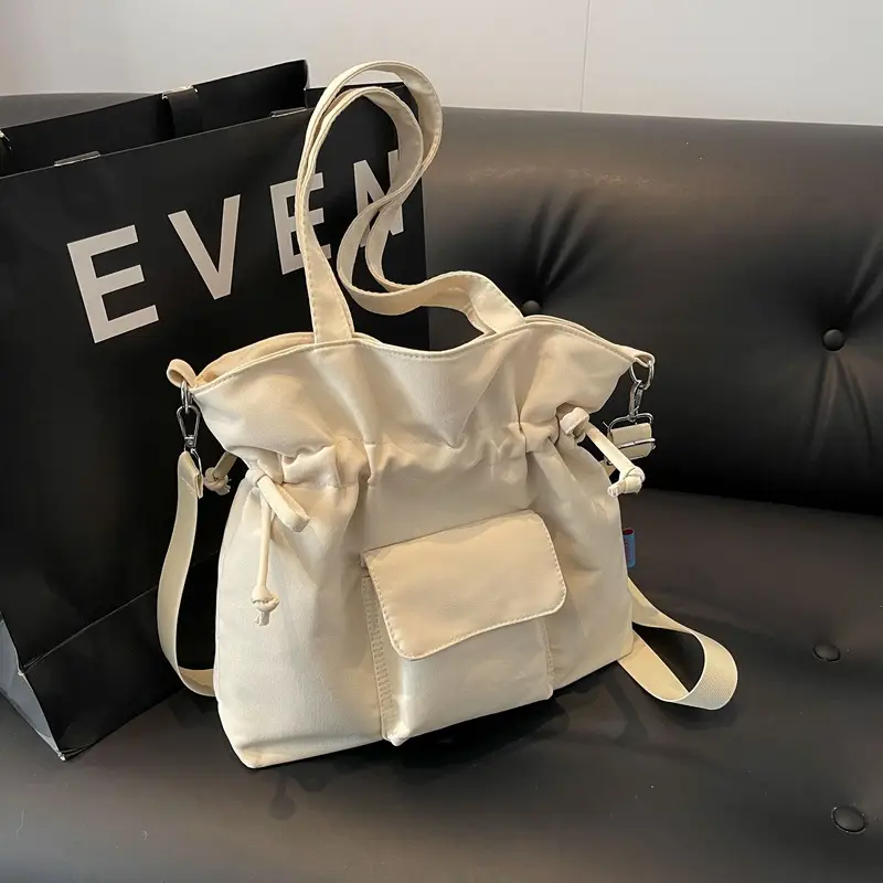 Black Pleated Drawstring Tote Bag for Women 2026 - Image 2