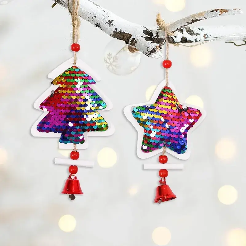 2025 Christmas Wooden Star Pendant with Bell & Tree Design - Image 12