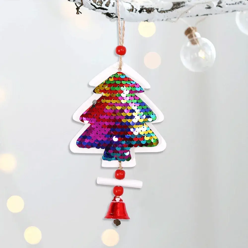 2025 Christmas Wooden Star Pendant with Bell & Tree Design - Image 2