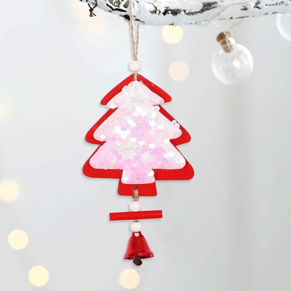 2025 Christmas Wooden Star Pendant with Bell & Tree Design - Image 4