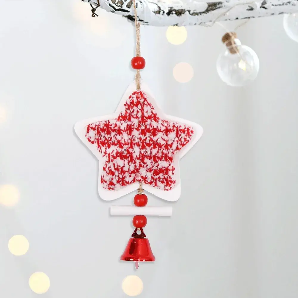 2025 Christmas Wooden Star Pendant with Bell & Tree Design - Image 6