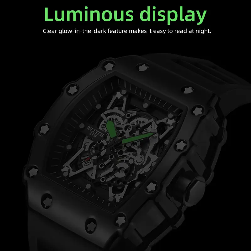 Men's Rose Gold Skeleton Watch with Black Strap — feature 10