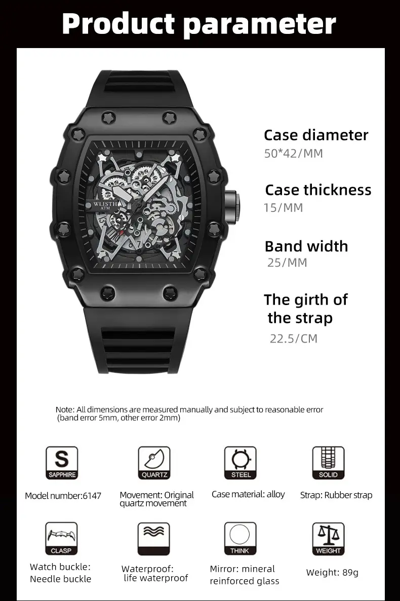 Men's Rose Gold Skeleton Watch with Black Strap — feature 5