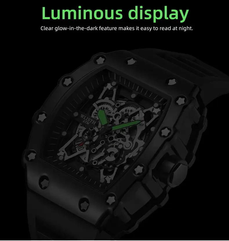 Men's Rose Gold Skeleton Watch with Black Strap — feature 7