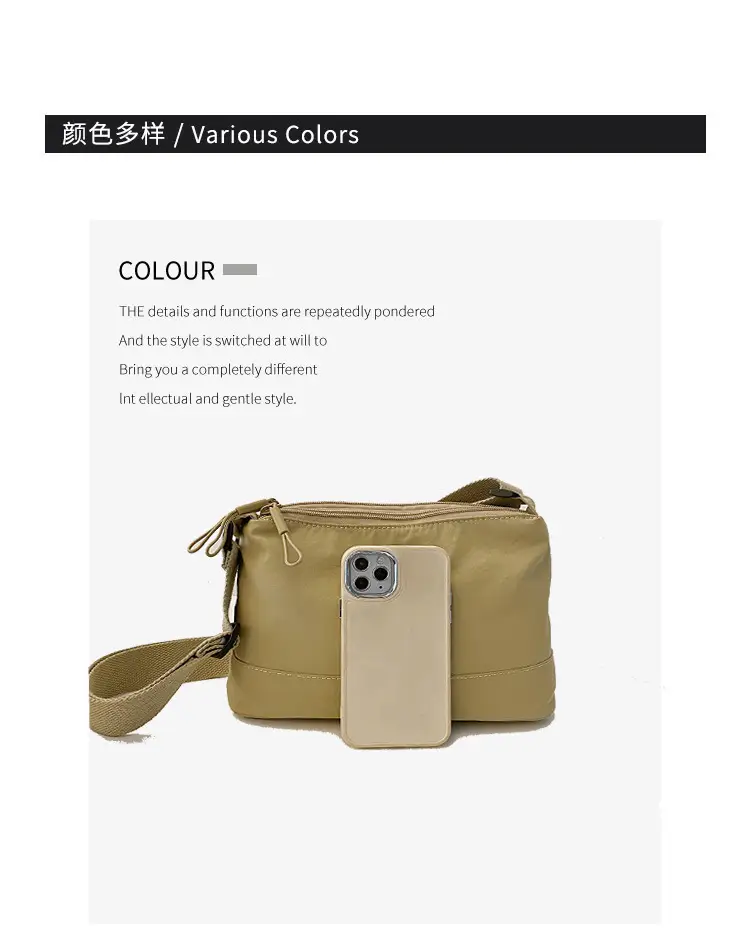 Black Multi-compartment Crossbody Bag Water-repellent Nylon — feature 8
